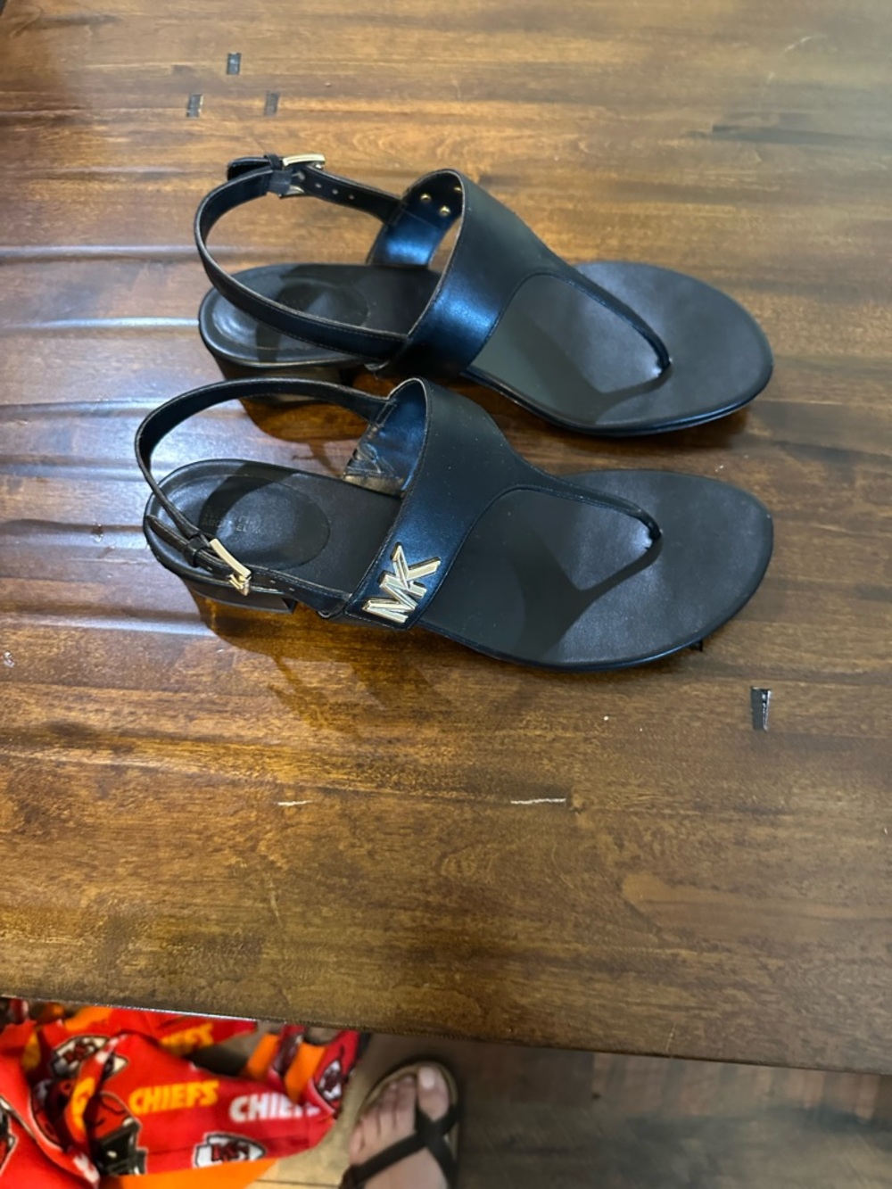 Michael Kors Black T-Strap Sandals with Gold Buckle - Picture 5 of 5